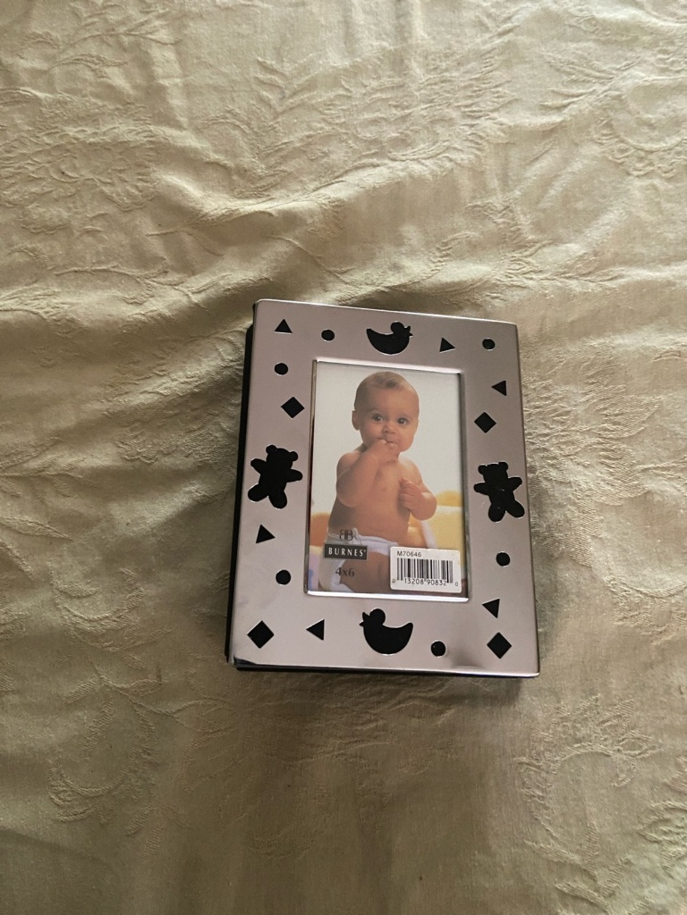Burnes Silver Baby Photo Frame 4x6 Playful Cutouts and Yellow Brag Book